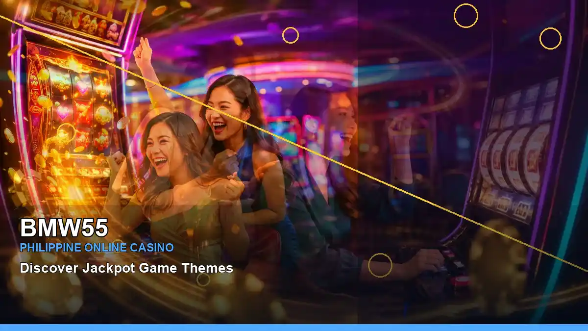 BMW55 lucky reels online slot games featuring an adult Filipina casino host with a right-diagonal composition — view 2